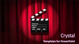  Presentation with movie curtain - Slide deck enhanced with video curtains - movie clapper board against curtain background and a  colored foreground