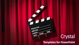 Presentation with movie curtain - Presentation theme featuring video curtains - movie clapper board against curtain background and a  colored foreground