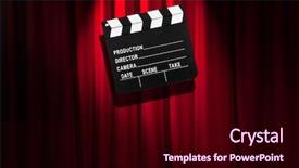  Presentation with movie curtain - Cool new PPT layouts with business group portrait backdrop and a light blue colored foreground