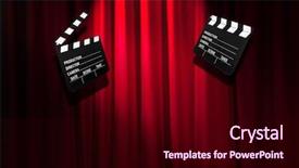  Presentation with movie curtain - Slide set enhanced with video curtains - movie clapper board against curtain background and a  colored foreground