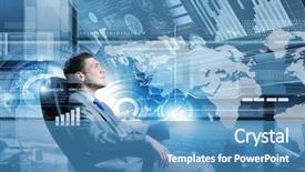  Presentation with media - Slides having video earth - young businessman sitting in chair background and a teal colored foreground