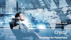  Presentation with mass media and sosial media - Presentation theme having video earth - young businessman sitting in chair background and a teal colored foreground