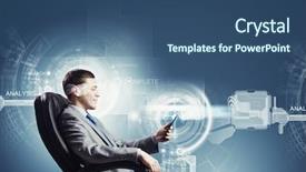  Presentation with media - PPT layouts consisting of video earth - young businessman sitting in chair background and a  colored foreground