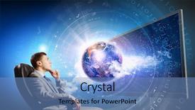  Presentation with nasa science astronaut - Colorful slide set enhanced with video earth - young businessman sitting in chair backdrop and a  colored foreground