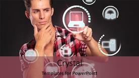  Presentation with fingerprinting - PPT layouts with video fingerprinting - casual man pressing a computer background and a violet colored foreground