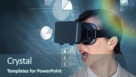  Presentation with fingerprinting - Slide set with video fingerprinting - digital composite of businesswoman using background and a ocean colored foreground