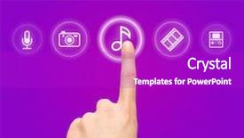  Presentation with fingerprinting - Beautiful presentation theme featuring video fingerprinting - hand choosing melody-sound film symbol backdrop and a purple colored foreground