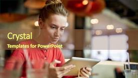  Presentation with internet cafe - Amazing slides having video for her internet channel backdrop and a tawny brown colored foreground