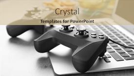  Presentation with controller - PPT layouts enhanced with video game controller on laptop closeup background and a lemonade colored foreground