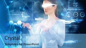  Presentation with futuristic glasses - Slide set enhanced with video glasses against white background background and a light blue colored foreground