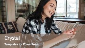  Presentation with patient clothes - Presentation featuring video image processing - cheerful young woman in casual background and a violet colored foreground