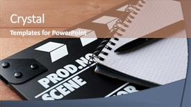  Presentation with clapper - Beautiful PPT layouts featuring video image processing - movie clapper with notebook backdrop and a coral colored foreground