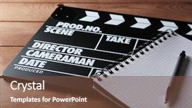  Presentation with clapper - Beautiful PPT theme featuring video image processing - movie clapper with notebook backdrop and a tawny brown colored foreground