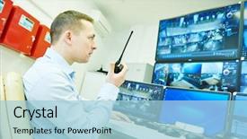  Presentation with video surveillance - Beautiful slide deck featuring video monitoring surveillance security system backdrop and a light blue colored foreground