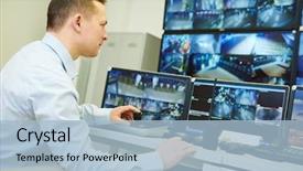  Presentation with monitoring - Theme consisting of video monitoring surveillance security system background and a light blue colored foreground