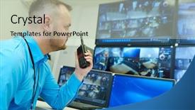  Presentation with video surveillance - PPT theme having video monitoring surveillance security system background and a mint green colored foreground