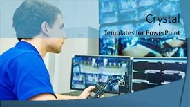  Presentation with video surveillance - Cool new presentation theme with video monitoring surveillance security system backdrop and a light blue colored foreground