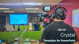  Presentation with documentary - PPT theme enhanced with video-operator-filming-a-corporate background and a tawny brown colored foreground