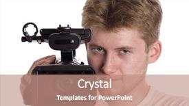  Presentation with video transmission - Cool new presentation theme with video operator with camcorder isolated backdrop and a coral colored foreground