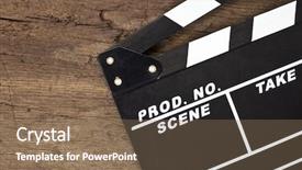  Presentation with video production - Amazing PPT layouts having video production - clapperboard lying on wooden background backdrop and a violet colored foreground