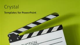  Presentation with video production - Beautiful PPT theme featuring video-production-movie-clapper-cinema backdrop and a gold colored foreground