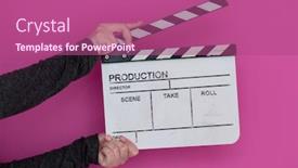  Presentation with action movie - PPT layouts featuring video-production-movie-clapper-cinema background and a coral colored foreground