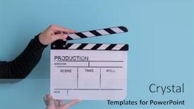  Presentation with action movie - Theme enhanced with video-production-movie-clapper-cinema background and a light blue colored foreground
