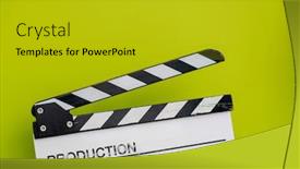  Presentation with action movie - Slide deck consisting of video-production-movie-clapper-cinema background and a gold colored foreground