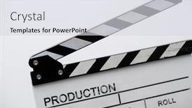  Presentation with action movie - PPT layouts consisting of video-production-movie-clapper-cinema background and a light gray colored foreground
