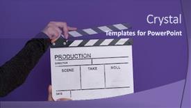  Presentation with action movie - Beautiful theme featuring video-production-movie-clapper-cinema backdrop and a violet colored foreground