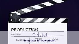  Presentation with action movie - Cool new presentation theme with video-production-movie-clapper-cinema backdrop and a sky blue colored foreground
