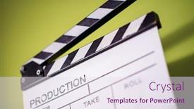  Presentation with video production - Presentation theme enhanced with video-production-movie-clapper-cinema background and a sky blue colored foreground