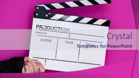  Presentation with action movie - Audience pleasing presentation theme consisting of video-production-movie-clapper-cinema backdrop and a sky blue colored foreground