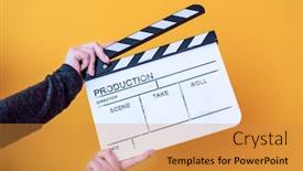  Presentation with action movie - Slides consisting of video-production-movie-clapper-cinema background and a gold colored foreground
