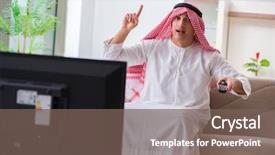  Presentation with buku bahasa arab - Presentation featuring video saudi - arab businessman watching tv background and a  colored foreground