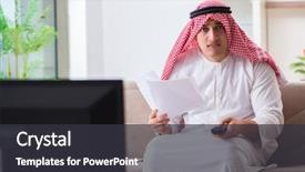  Presentation with bahasa arab - Slides having video saudi - arab businessman watching tv background and a  colored foreground