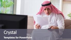  Presentation with arab israeli conflict - Colorful PPT theme enhanced with video saudi - arab businessman watching tv backdrop and a  colored foreground