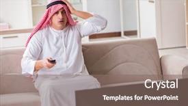  Presentation with buku bahasa arab - PPT theme with video saudi - arab businessman watching tv background and a gray colored foreground