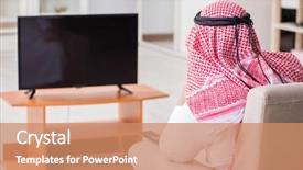  Presentation with energy efficient home - Colorful slides enhanced with video saudi - arab businessman watching tv backdrop and a  colored foreground