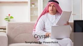  Presentation with arab - Beautiful slide deck featuring video saudi - arab businessman watching tv backdrop and a mint green colored foreground