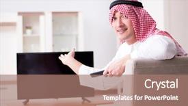  Presentation with arab - Slides having video saudi - arab man watching tv background and a  colored foreground