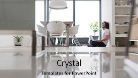  Presentation with floor inspection - PPT theme having video space - real man using laptop background and a light gray colored foreground