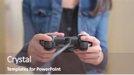  Presentation with family playing board game - Presentation theme consisting of video space - woman playing game on console background and a gray colored foreground