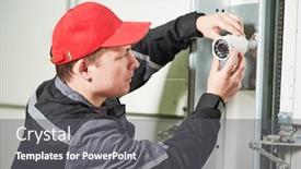  Presentation with service technician - Cool new theme with video-surveillance-service-technician-installing backdrop and a gray colored foreground
