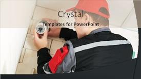  Presentation with service technician - PPT layouts enhanced with video-surveillance-service-technician-installing background and a soft green colored foreground