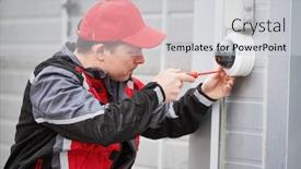  Presentation with service technician - Theme having video-surveillance-service-technician-installing background and a light gray colored foreground
