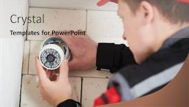  Presentation with service technician - Theme featuring video-surveillance-service-technician-installing background and a soft green colored foreground