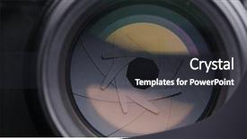 Presentation with lens - Cool new presentation theme with video target - adjusting camera lens aperture backdrop and a dark gray colored foreground
