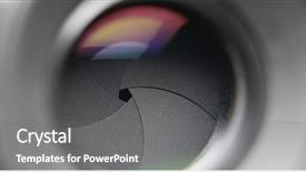  Presentation with lens - Presentation theme consisting of video target - adjusting camera lens aperture background and a gray colored foreground