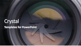 Presentation with illustration of a camera lens - Presentation design featuring video target - changing camera lens aperture background and a  colored foreground